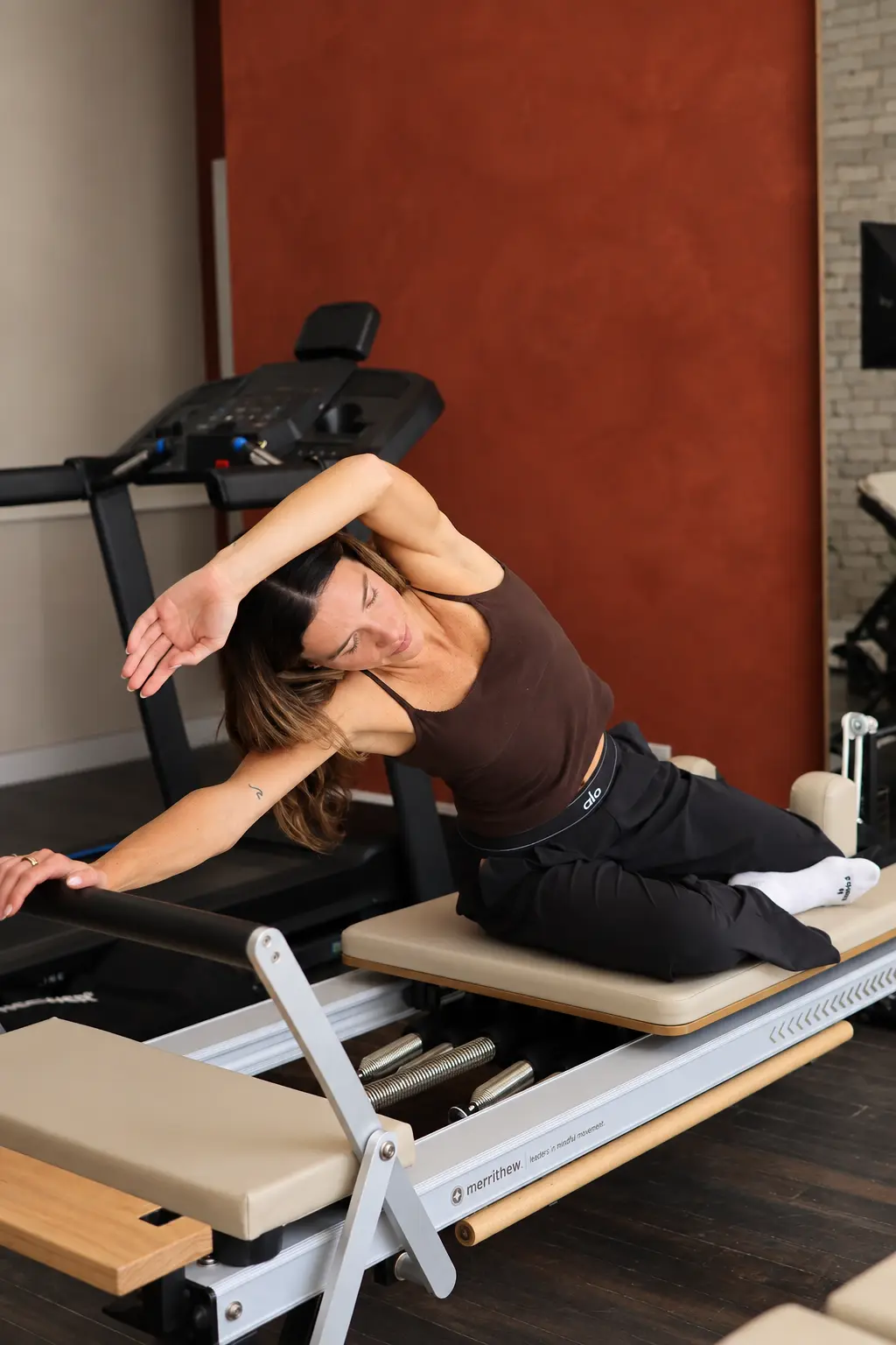 Client stretching on the reformer